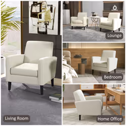 HOMCOM Modern Armchair Accent Chair with Rubber Wood Leg for Bedroom Cream White