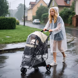 PawHut Dog Stroller for XS Dogs, S Dogs, Cats with Rain Cover - Khaki