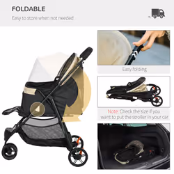 PawHut Dog Stroller for XS Dogs, S Dogs, Cats with Rain Cover - Khaki