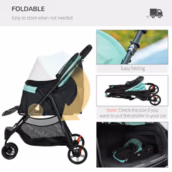 PawHut Dog Stroller for XS Dogs, S Dogs, Cats with Rain Cover - Green