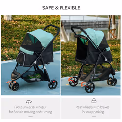 PawHut Dog Stroller for XS Dogs, S Dogs, Cats with Rain Cover - Green - Additional view 4