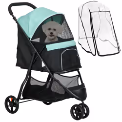 PawHut Dog Stroller for XS Dogs, S Dogs, Cats with Rain Cover - Green - Additional view 8