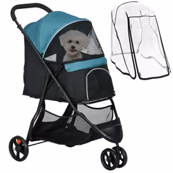 PawHut Dog Stroller for XS Dogs, S Dogs, Cats with Rain Cover - Dark Green
