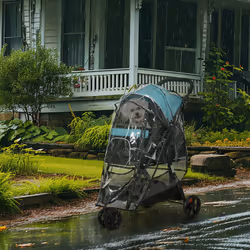 PawHut Dog Stroller for XS Dogs, S Dogs, Cats with Rain Cover - Dark Green