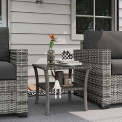 Outsunny PE Rattan Coffee Table, Two-tier Side Table with Glass Top, Grey