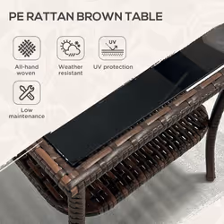 Outsunny PE Rattan Coffee Table, Two-tier Side Table with Glass Top, Brown