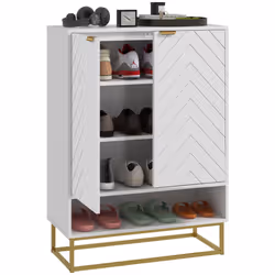 HOMCOM Shoe Cabinet with 2 Chevron Doors, Adjustable Shelf for 12 Pairs