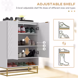 HOMCOM Shoe Cabinet with 2 Chevron Doors, Adjustable Shelf for 12 Pairs - Additional view 4