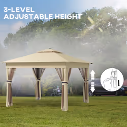 Outsunny 3x3(m) Pop Up Gazebo w/ Solar-Powered LED Lights Netting Khaki - Additional view 4