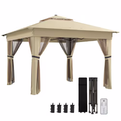 Outsunny 3x3(m) Pop Up Gazebo w/ Solar-Powered LED Lights Netting Khaki - Additional view 7