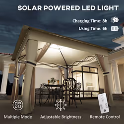 Outsunny 3x3(m) Pop Up Gazebo w/ Solar-Powered LED Lights Netting Khaki - Additional view 8