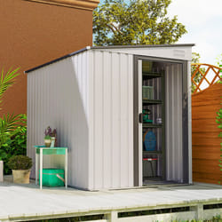 Outsunny 7 x 5FT Garden Shed w/ Foundation Lean to Metal Tool Shed White