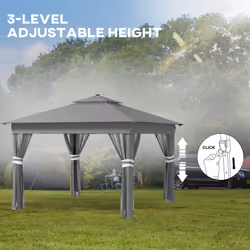 Outsunny 3x3(m) Pop Up Gazebo w/ Solar-Powered LED Lights Netting Grey - Additional view 4