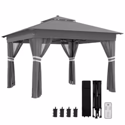 Outsunny 3x3(m) Pop Up Gazebo w/ Solar-Powered LED Lights Netting Grey - Additional view 7