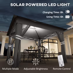 Outsunny 3x3(m) Pop Up Gazebo w/ Solar-Powered LED Lights Netting Grey - Additional view 8