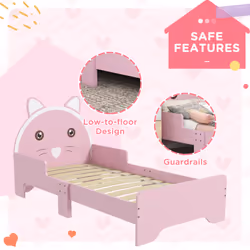 ZONEKIZ Toddler Bed Frame Cat Design Kids Bed with Guardrails - Pink - Additional view 4