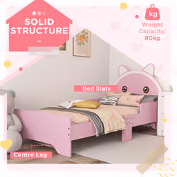 ZONEKIZ Toddler Bed Frame Cat Design Kids Bed with Guardrails - Pink - Additional view 5