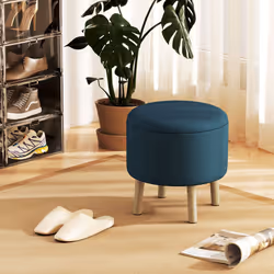 HOMCOM Storage Ottoman, Round Stool Chair with Cushioned Top, Blue