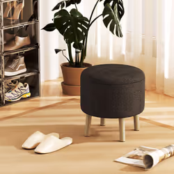 HOMCOM Storage Ottoman, Round Stool Chair with Cushioned Top, Brown