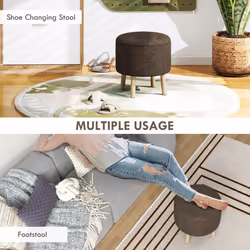 HOMCOM Storage Ottoman, Round Stool Chair with Cushioned Top, Brown - Additional view 7