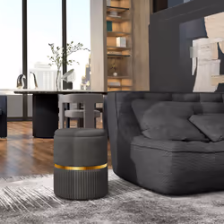HOMCOM Round Pouffe Storage Footstool with Cushioned Top Hidden Space Grey