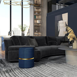 HOMCOM Round Pouffe Storage Footstool with Cushioned Top Hidden Space Blue