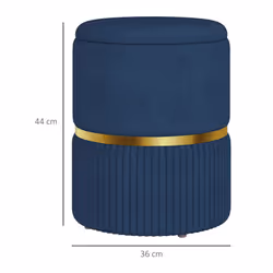 HOMCOM Round Pouffe Storage Footstool with Cushioned Top Hidden Space Blue