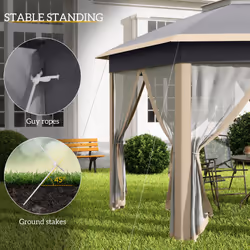 Outsunny 3x4m Hexagon Gazebo w/ Mesh Curtains Outdoor Garden, Khaki - Additional view 4