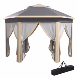 Outsunny 3x4m Hexagon Gazebo w/ Mesh Curtains Outdoor Garden, Khaki - Additional view 8