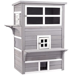 PawHut 3-Tier Wooden Kitten Shelter for Indoor, Outdoor - Grey