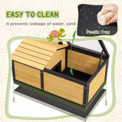 PawHut Wooden Tortoise House, Small Pet Reptile with Hide Shelter Den and Run - Additional view 4