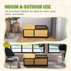 PawHut Wooden Tortoise House, Small Pet Reptile with Hide Shelter Den and Run - Additional view 5