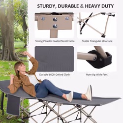 Outsunny Single Portable Outdoor Military Sleeping Bed Camping Cot Grey