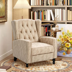 HOMCOM Marble Effect Manual Reclining Armchair w/ Footrest Studs Wood Legs Beige
