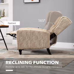HOMCOM Marble Effect Manual Reclining Armchair w/ Footrest Studs Wood Legs Beige