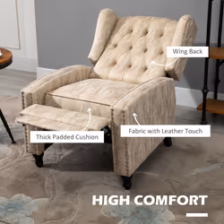 HOMCOM Marble Effect Manual Reclining Armchair w/ Footrest Studs Wood Legs Beige
