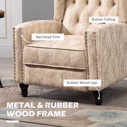 HOMCOM Marble Effect Manual Reclining Armchair w/ Footrest Studs Wood Legs Beige - Additional view 5