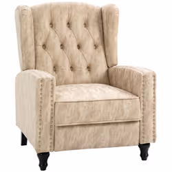 HOMCOM Marble Effect Manual Reclining Armchair w/ Footrest Studs Wood Legs Beige - Additional view 6