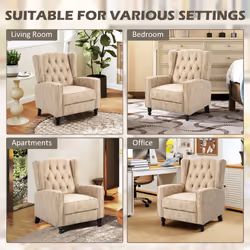 HOMCOM Marble Effect Manual Reclining Armchair w/ Footrest Studs Wood Legs Beige - Additional view 7