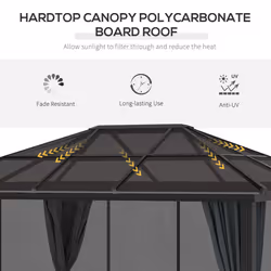 Outsunny 3 x 3.6m Aluminium Hardtop Gazebo Canopy w/ Polycarbonate Top