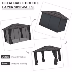 Outsunny 3 x 3.6m Aluminium Hardtop Gazebo Canopy w/ Polycarbonate Top