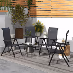 Outsunny Set of 4 Outdoor Rattan Folding Chair w/ Adjustable Backrest Grey