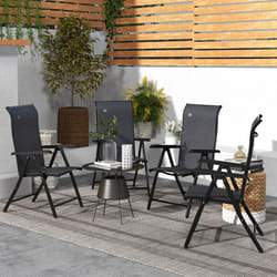 Outsunny Set of 4 Outdoor Rattan Folding Chair w/ Adjustable Backrest Grey