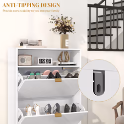HOMCOM Narrow Shoe Storage Cabinet with 2 Flip Drawers for 12 Pairs of Shoes - Additional view 6
