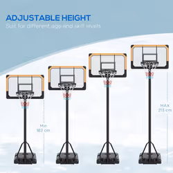 SPORTNOW Basketball Backboard Hoop Net Set System w/ Wheels, 182-213cm - Black - Additional view 4
