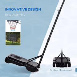 SPORTNOW Basketball Backboard Hoop Net Set w/ Wheels, 200-305cm - Black - Additional view 5