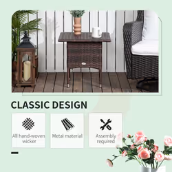 Outsunny PE Rattan Outdoor Coffee Table, Easy Match Rattan Side Table, Brown