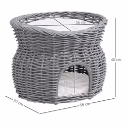 PawHut 2-Tier Elevated Pet Cushion Bed Basket Willow Cat Tree House Condo Kennel - Additional view 4