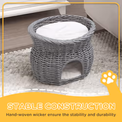 PawHut 2-Tier Elevated Pet Cushion Bed Basket Willow Cat Tree House Condo Kennel - Additional view 5