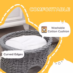 PawHut 2-Tier Elevated Pet Cushion Bed Basket Willow Cat Tree House Condo Kennel - Additional view 7